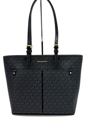 Michael Kors Jet Set Medium Double Pocket Tote Bag Black Signature